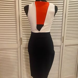 A.L.C. Navy/white/orange Cutout Knit Midi Dress